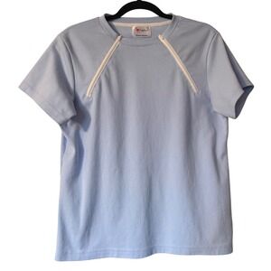 ComfyChemo Womens Port Access Shirt Short Sleeve Dual Zipper Light Blue Medium